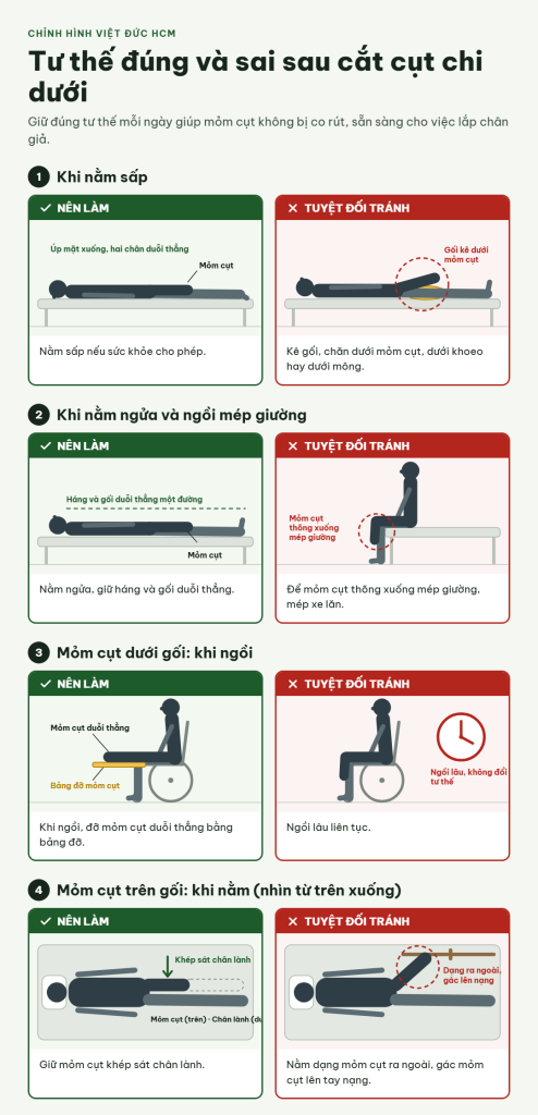 tư thế đúng và sai cho người cụt chi dưới